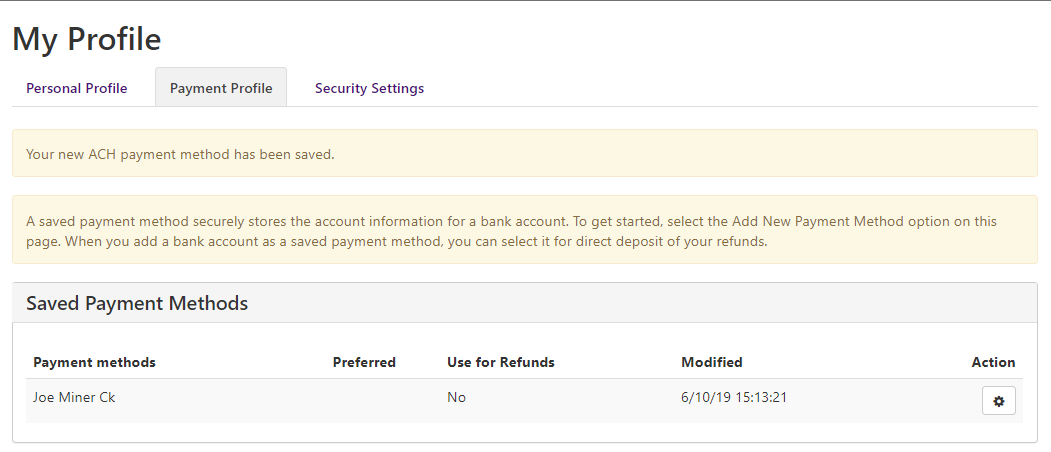 payment profile actions